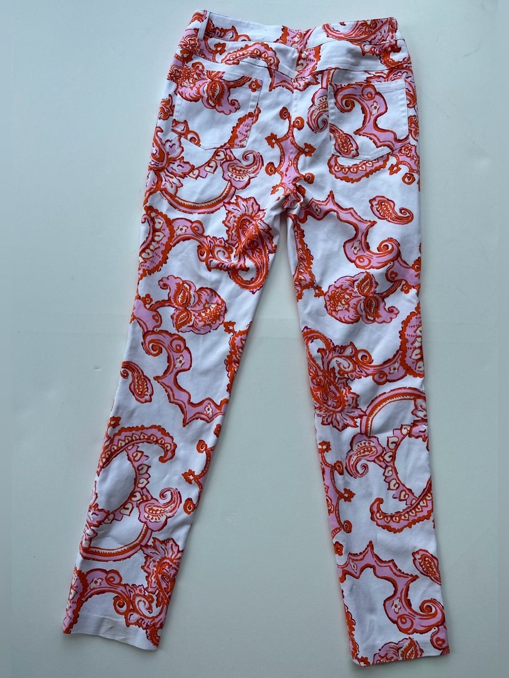 J. McLaughlin Orange and Pink Paisley Print White Pants Size 8 - Picture 9 of 11